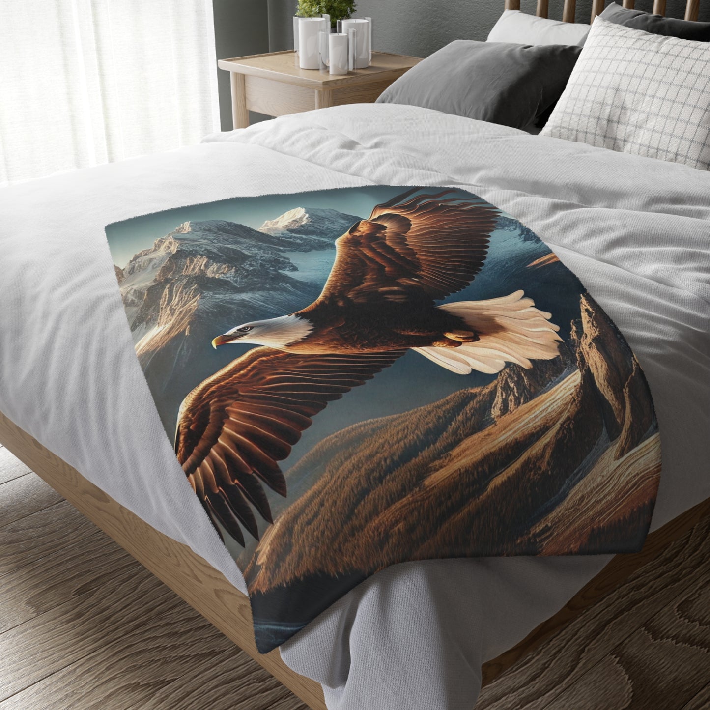 Bald Eagle Velveteen Plush Blanket | Cozy Lap Quilt & Soft Bedding | Winter Home Decor | Gift for Nature Lovers