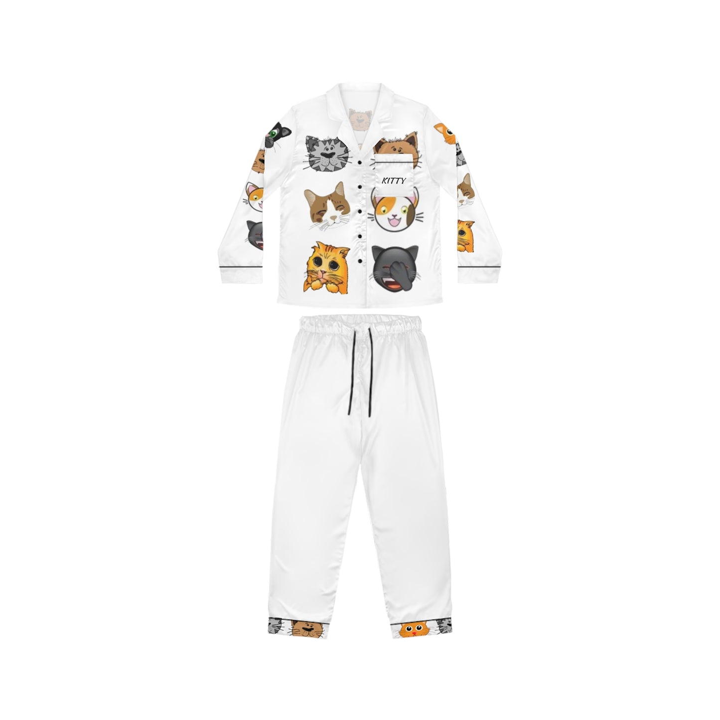 Women's Satin Pajama Set for Cat Lovers – Luxury Silky Sleepwear, Elegant Nightwear, Gift for Her