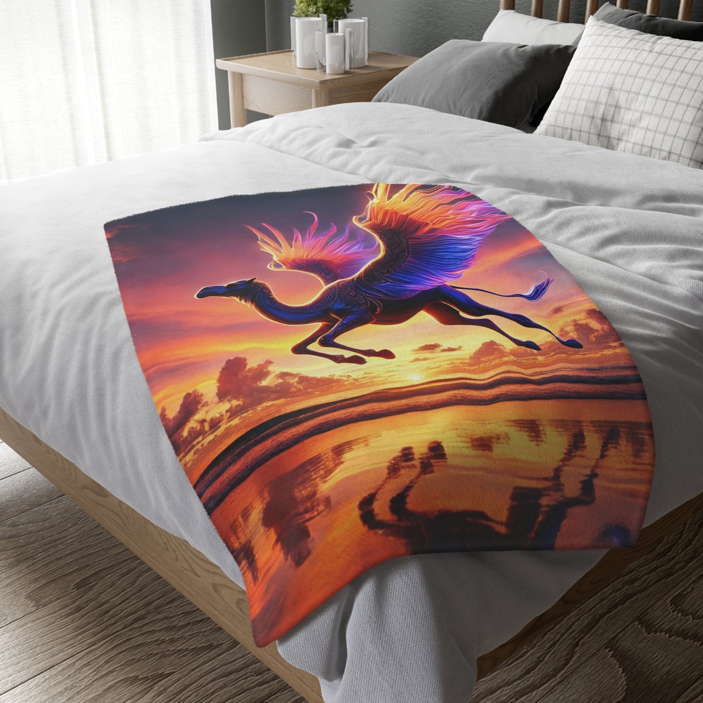 Flying Camel Velveteen Plush Blanket | Cozy Lap Quilt & Soft Bedding | Winter Home Decor | Gift for Nature Lovers