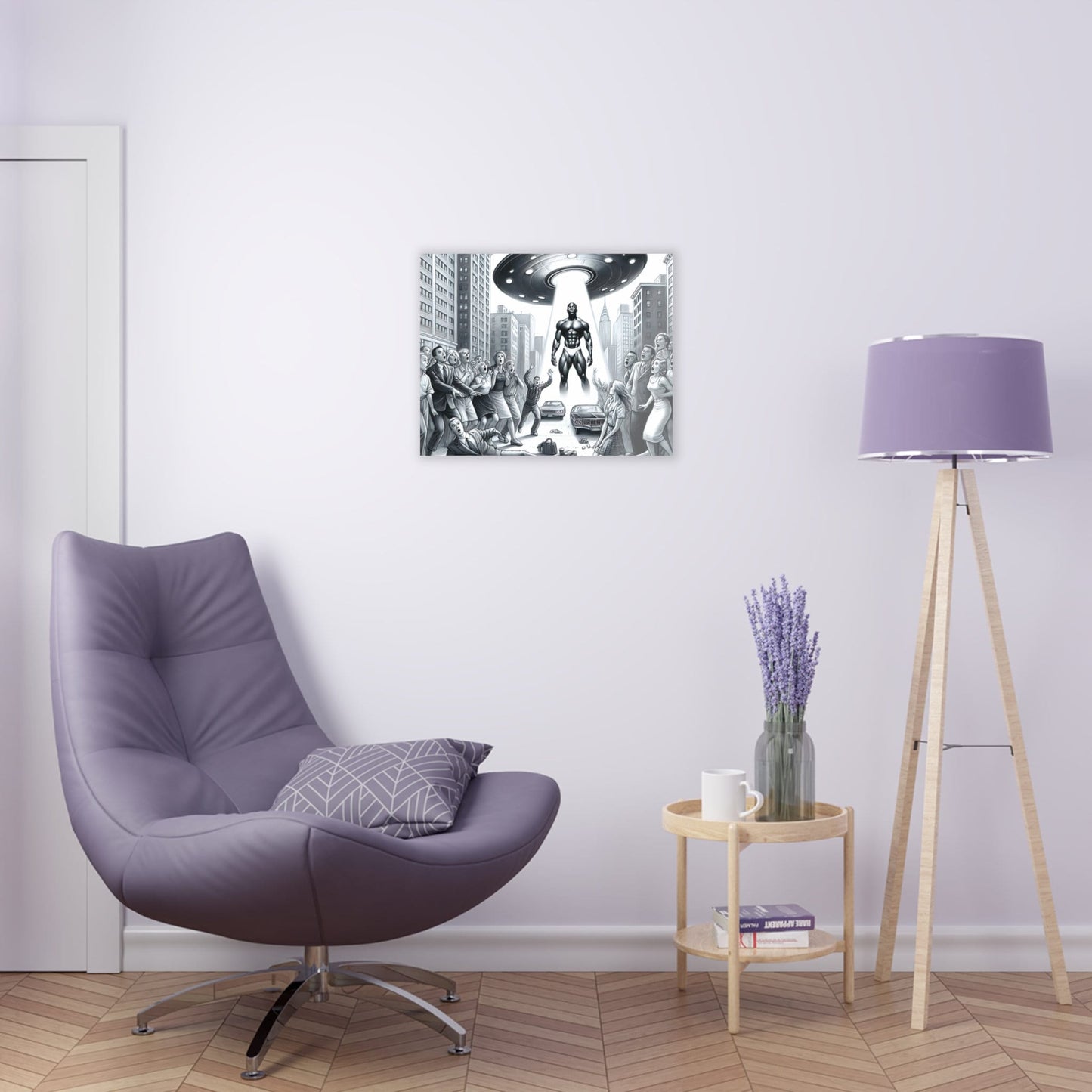 Black Alien from Space Acrylic Print | UFO Art Print | Futuristic Wall Decor | Sci-Fi Acrylic Wall Art | Alien Art | Space-Themed Prints