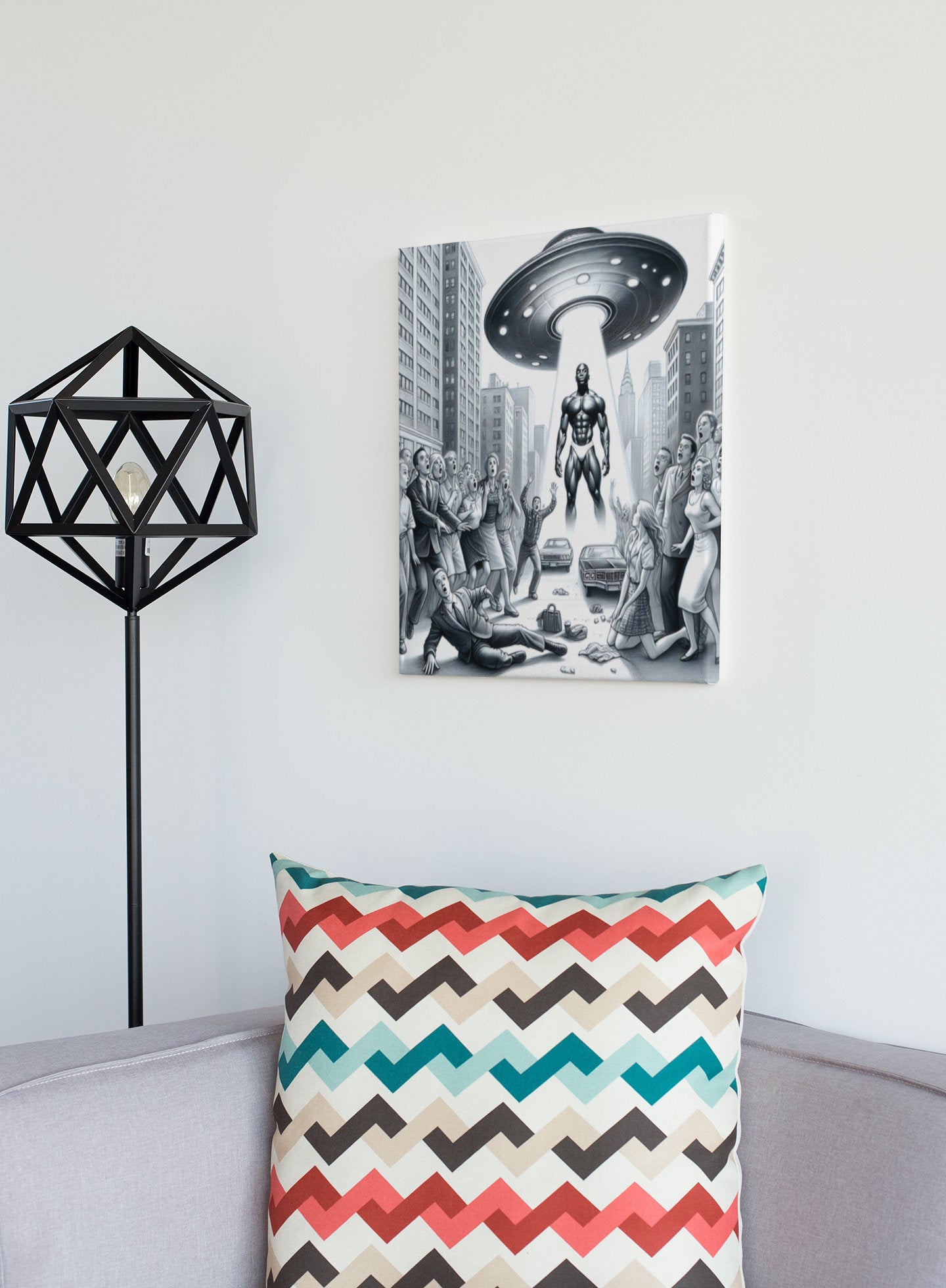 Black Alien from Space Acrylic Print | UFO Art Print | Futuristic Wall Decor | Sci-Fi Acrylic Wall Art | Alien Art | Space-Themed Prints