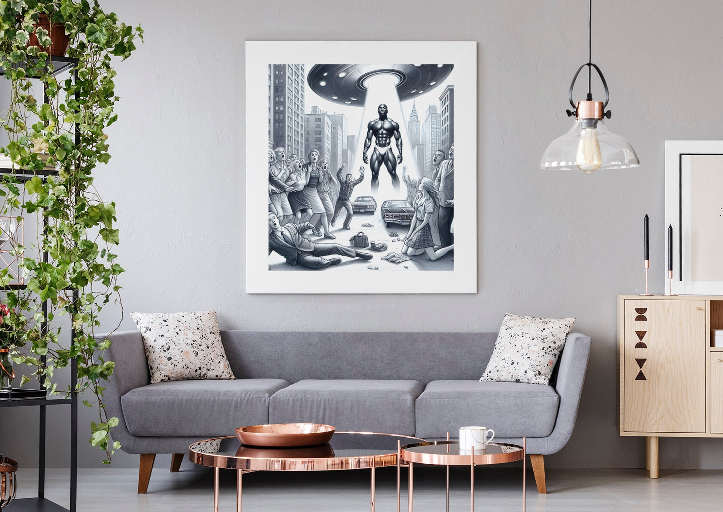 Black Alien from Space Acrylic Print | UFO Art Print | Futuristic Wall Decor | Sci-Fi Acrylic Wall Art | Alien Art | Space-Themed Prints