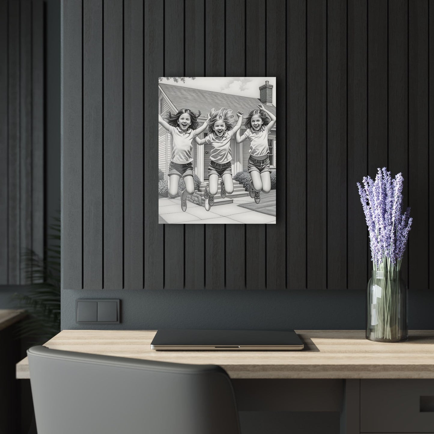 Acrylic Print of Young Girls Playing | Family Wall Art | Kids Room Decor | Playful Artwork for Home