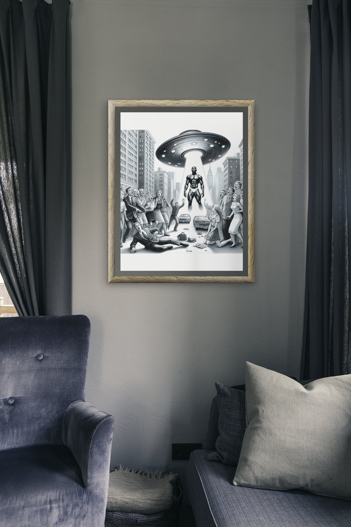 Black Alien from Space Acrylic Print | UFO Art Print | Futuristic Wall Decor | Sci-Fi Acrylic Wall Art | Alien Art | Space-Themed Prints