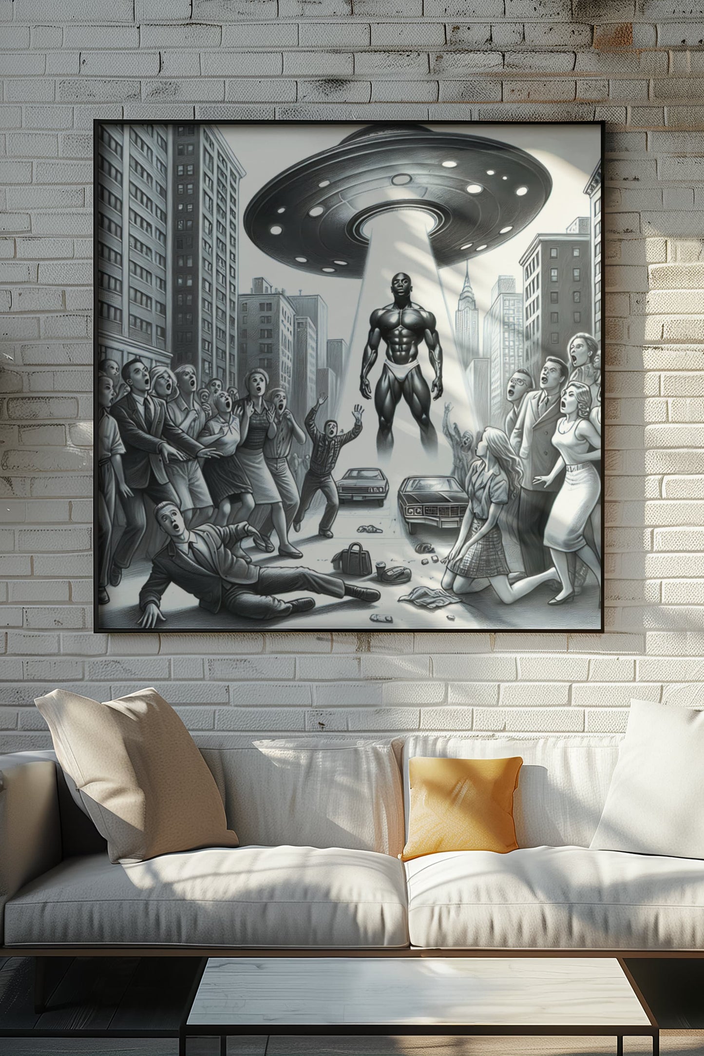 Black Alien from Space Acrylic Print | UFO Art Print | Futuristic Wall Decor | Sci-Fi Acrylic Wall Art | Alien Art | Space-Themed Prints