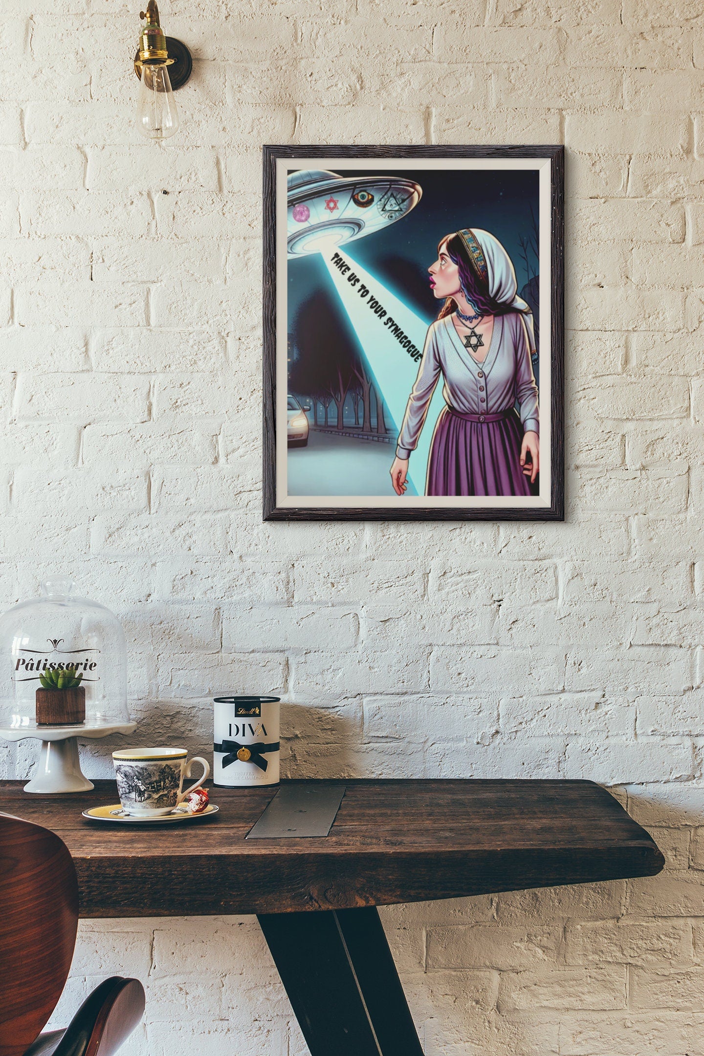 Acrylic Prints of a Jewish Woman in a UFO, Acrylic Prints, Jewish Prints, Jewish Photos