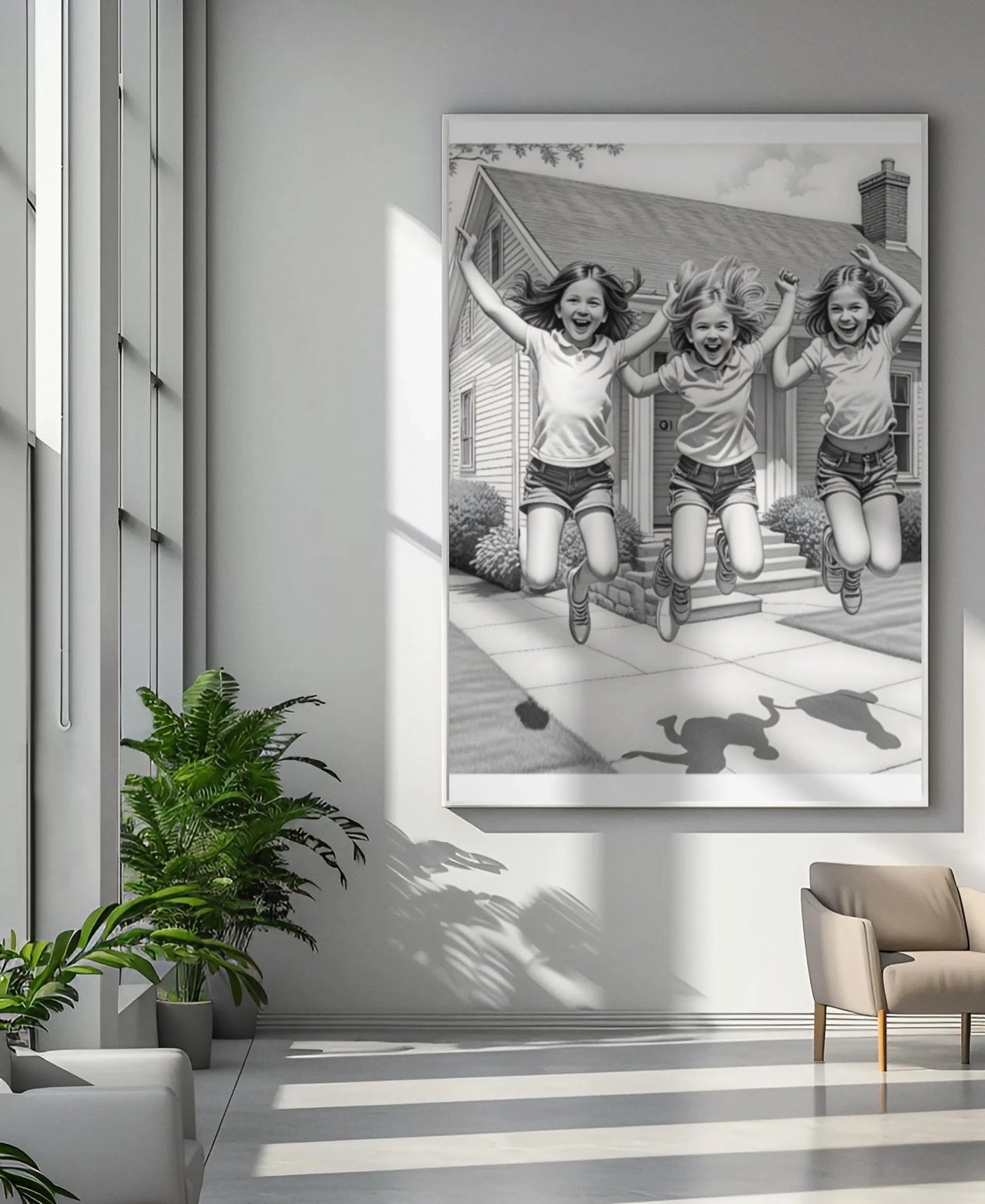 Acrylic Print of Young Girls Playing | Family Wall Art | Kids Room Decor | Playful Artwork for Home
