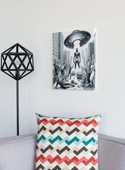 Black Alien from Space Acrylic Print | UFO Art Print | Futuristic Wall Decor | Sci-Fi Acrylic Wall Art | Alien Art | Space-Themed Prints