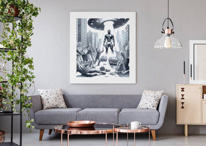 Black Alien from Space Acrylic Print | UFO Art Print | Futuristic Wall Decor | Sci-Fi Acrylic Wall Art | Alien Art | Space-Themed Prints
