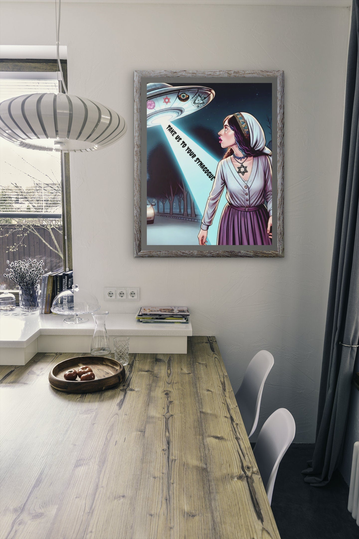 Acrylic Prints of a Jewish Woman in a UFO, Acrylic Prints, Jewish Prints, Jewish Photos