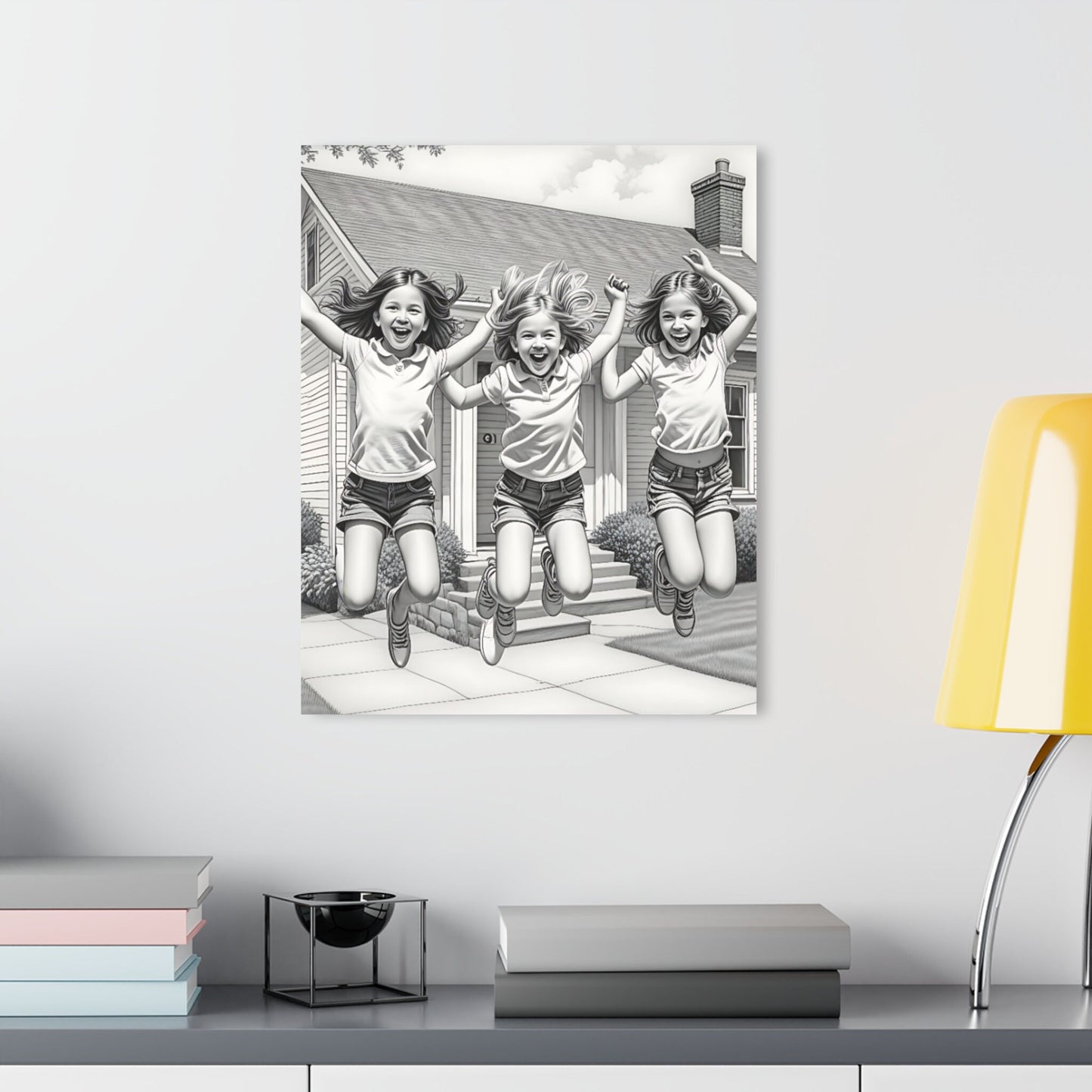 Acrylic Print of Young Girls Playing | Family Wall Art | Kids Room Decor | Playful Artwork for Home