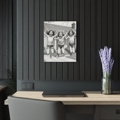 Acrylic Print of Young Girls Playing | Family Wall Art | Kids Room Decor | Playful Artwork for Home