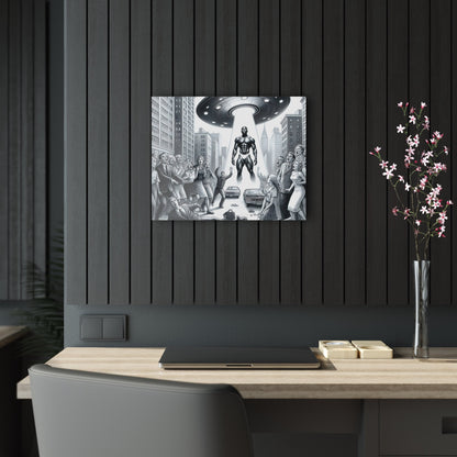Black Alien from Space Acrylic Print | UFO Art Print | Futuristic Wall Decor | Sci-Fi Acrylic Wall Art | Alien Art | Space-Themed Prints