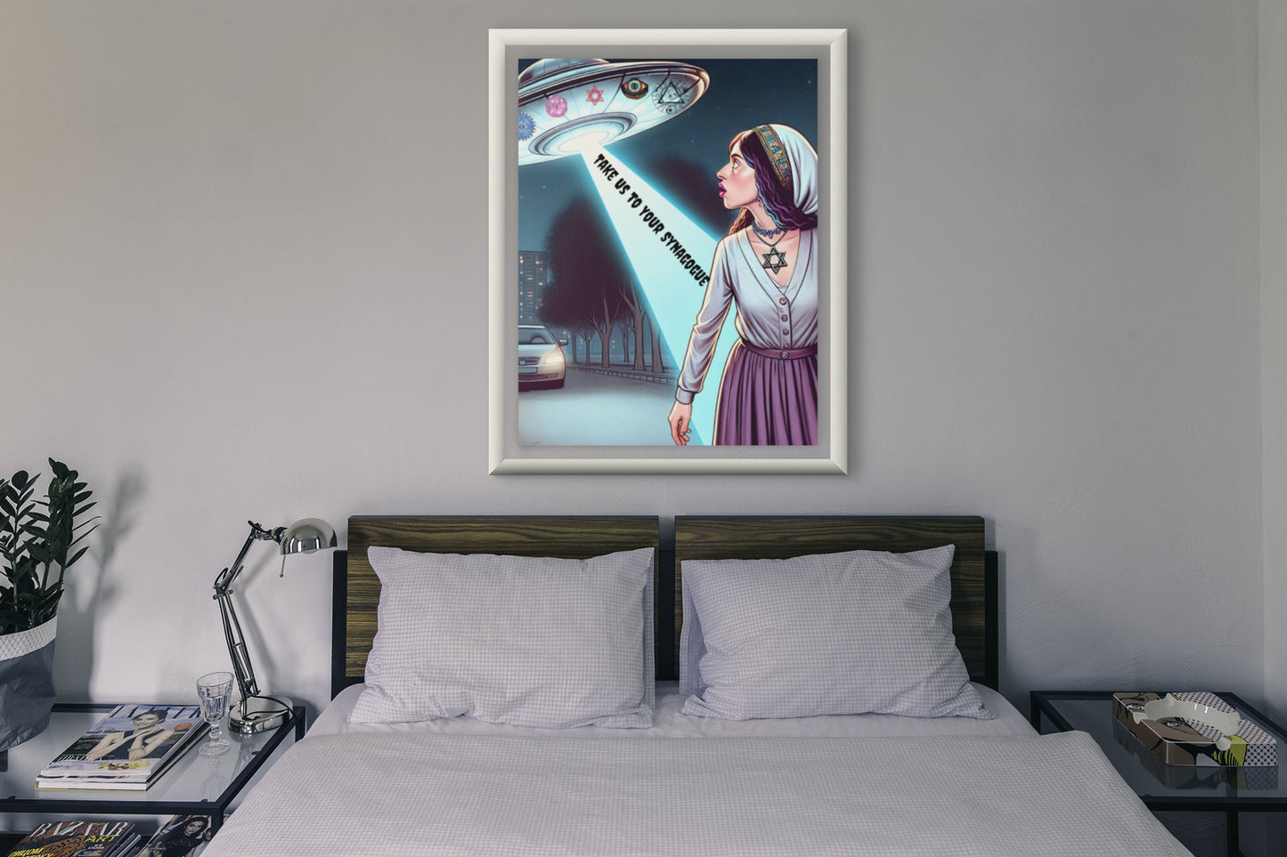 Acrylic Prints of a Jewish Woman in a UFO, Acrylic Prints, Jewish Prints, Jewish Photos