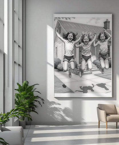 Acrylic Print of Young Girls Playing | Family Wall Art | Kids Room Decor | Playful Artwork for Home
