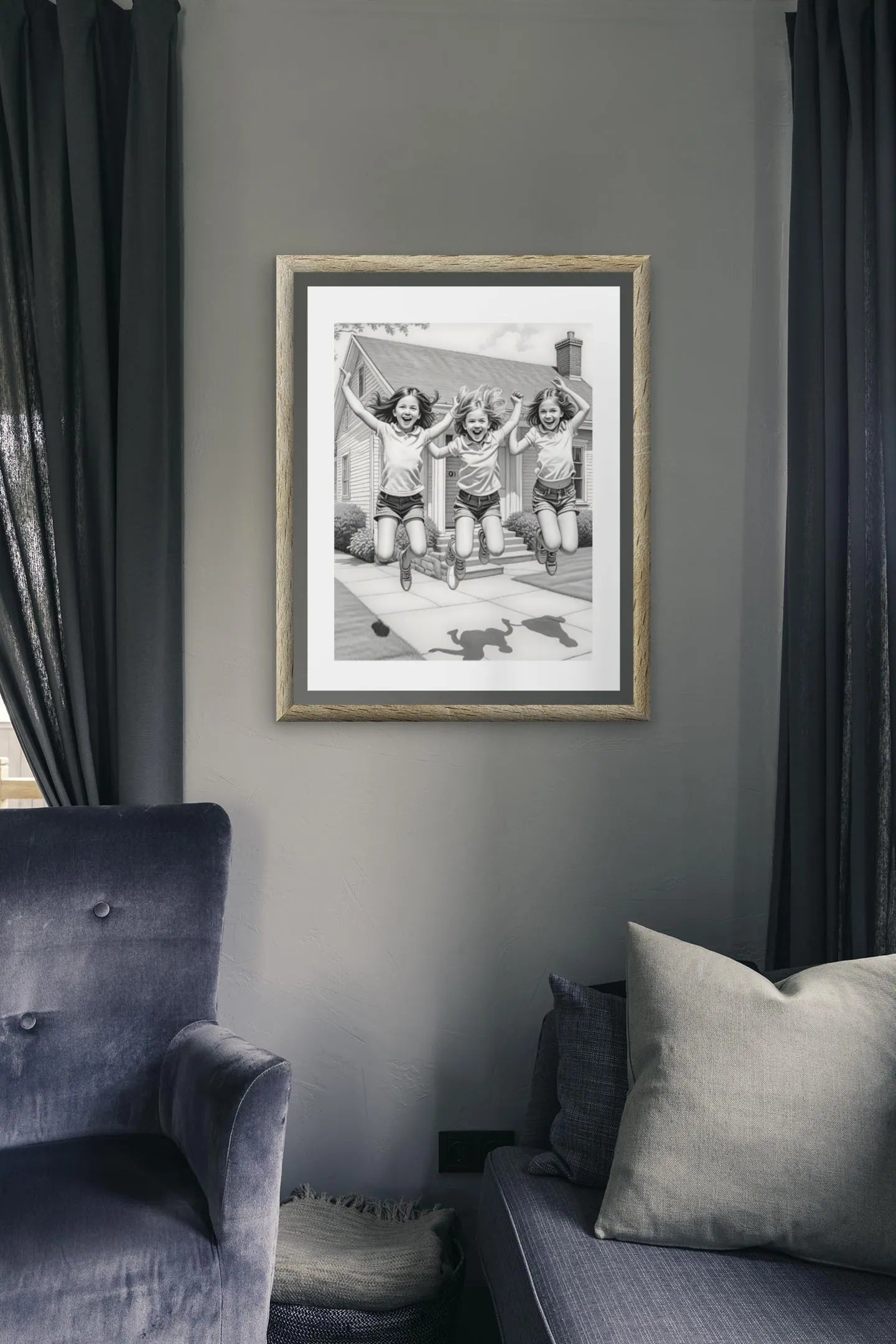 Acrylic Print of Young Girls Playing | Family Wall Art | Kids Room Decor | Playful Artwork for Home