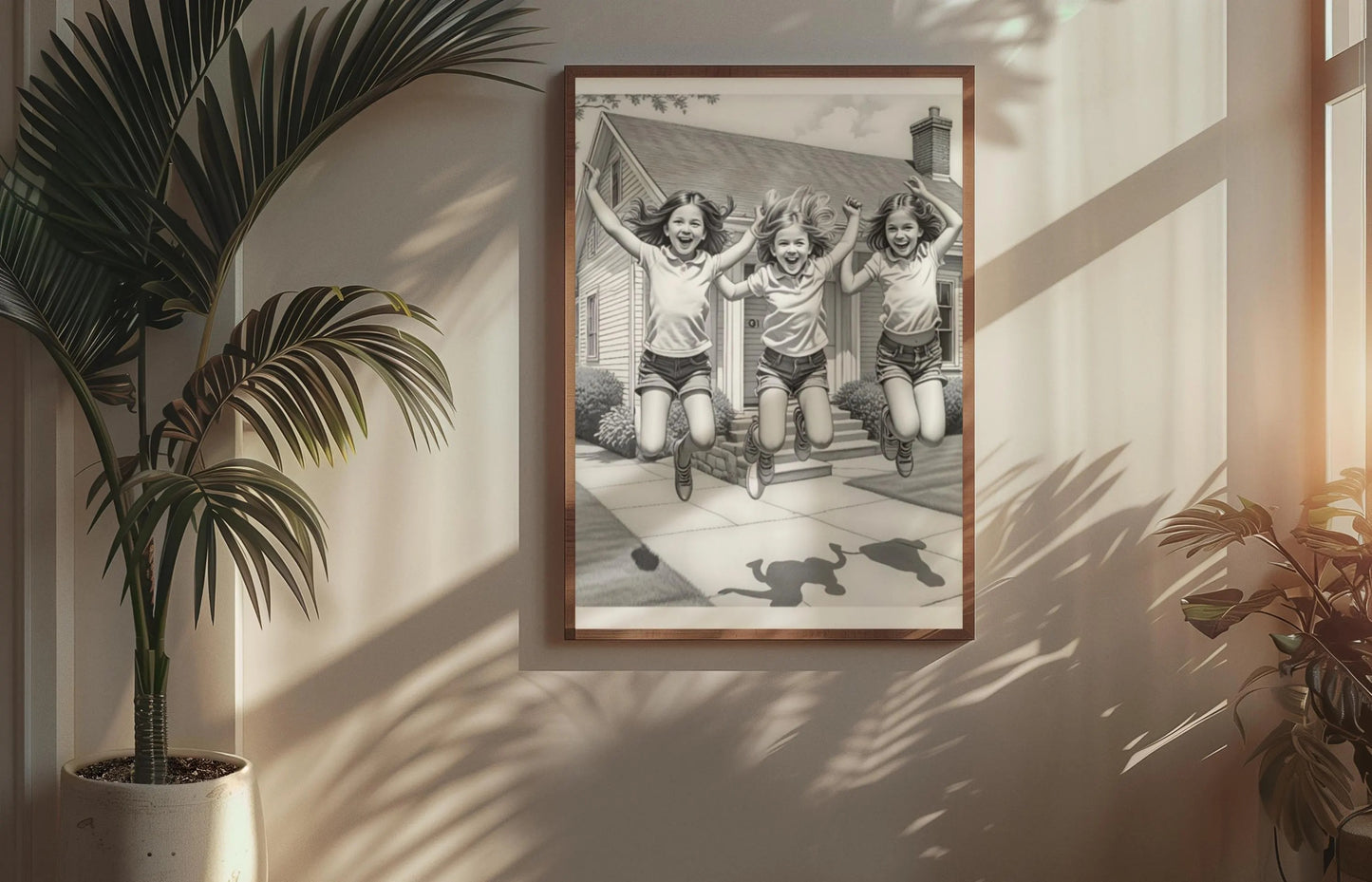 Acrylic Print of Young Girls Playing | Family Wall Art | Kids Room Decor | Playful Artwork for Home